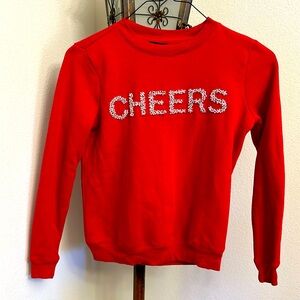 Talbots petites crew neck holiday sweatshirt with pearl embellishments